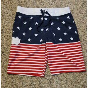 Carbon USA Flag Board Shorts Mens Size 32 Patriotic Red‎ White Blue
